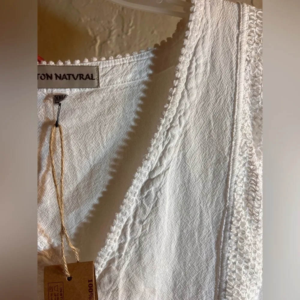 White Sleeveless Midi Dress with Boxy Relaxed Fit crochet details summer cotton Size XXL - Image 14