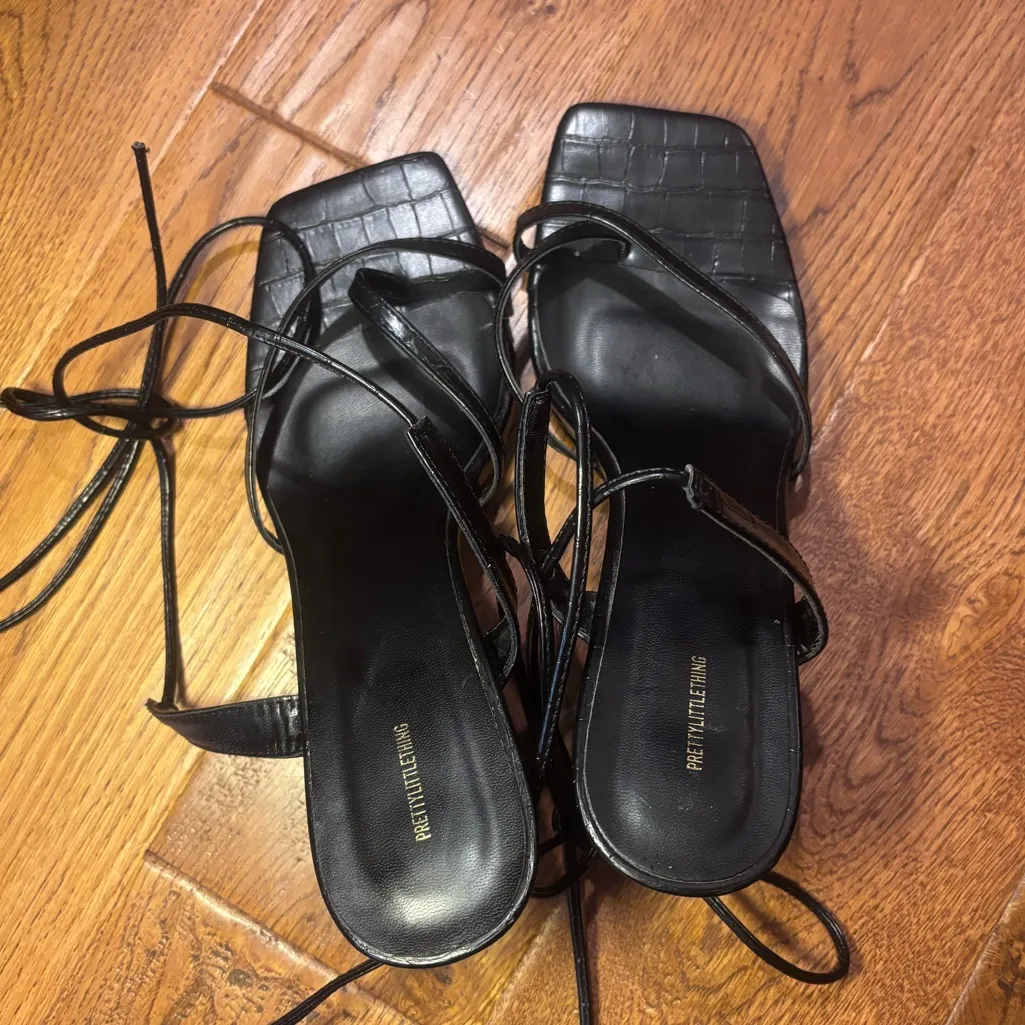 Black Croc Strappy Heels - Image 5