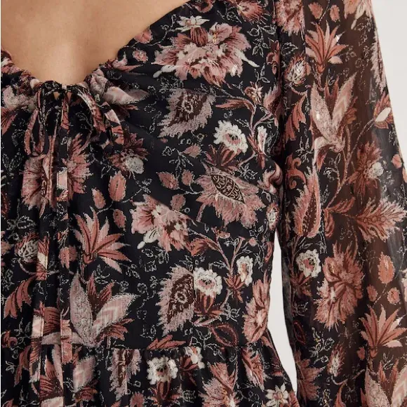 Black Floral Amalia Tiered Mini Dress in Pampas Blossoms - Image 3