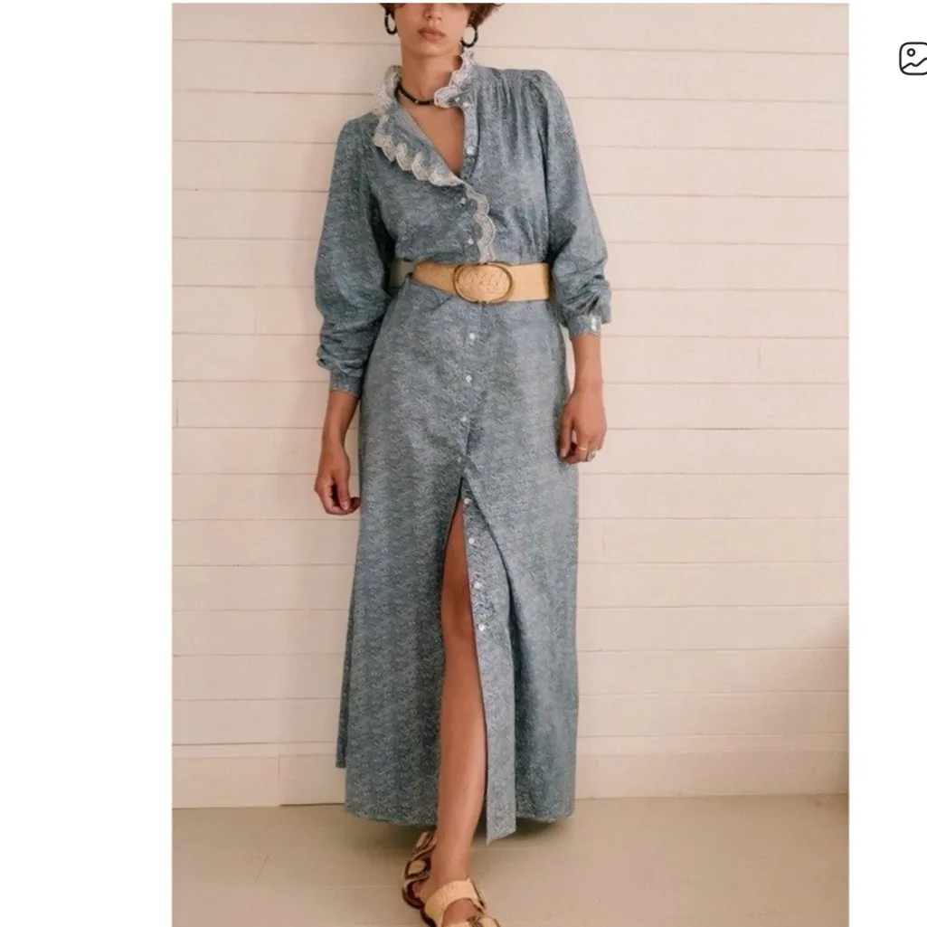 Sèzane Savanah Blue Floral Cottagecore Lace Trim Maxi Dress - Image 3