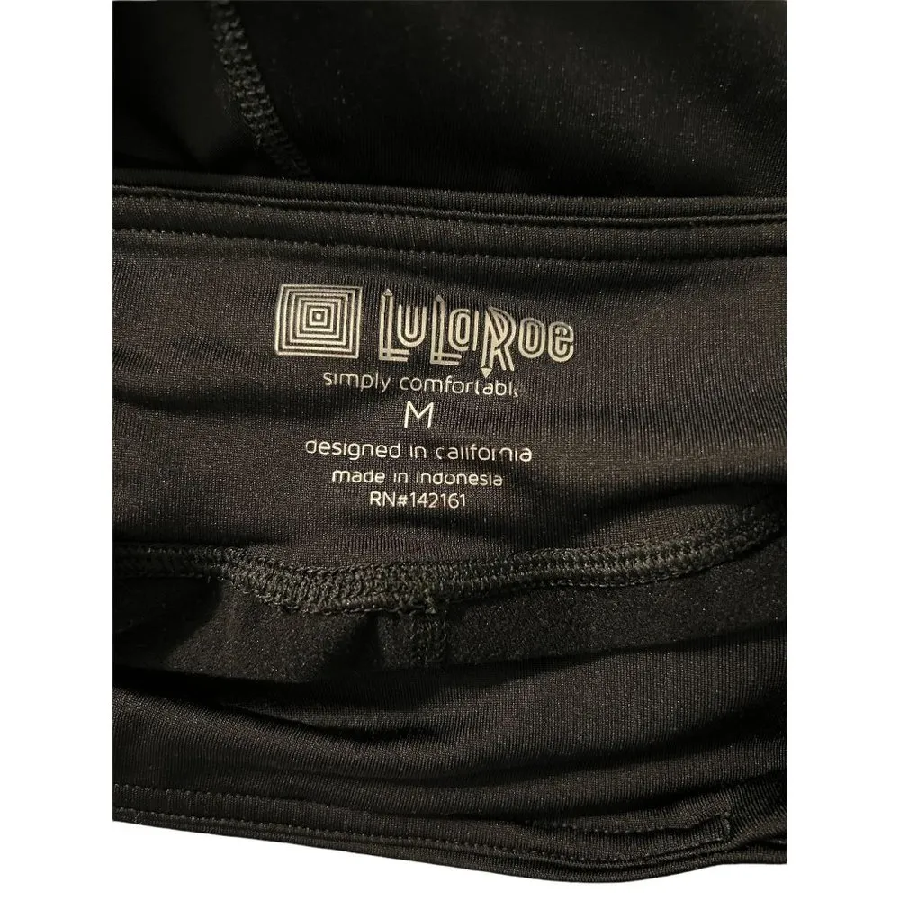 Lularoe Black Yoga Leggings pants Black Peacock Feather strips outside leg Size - Image 4