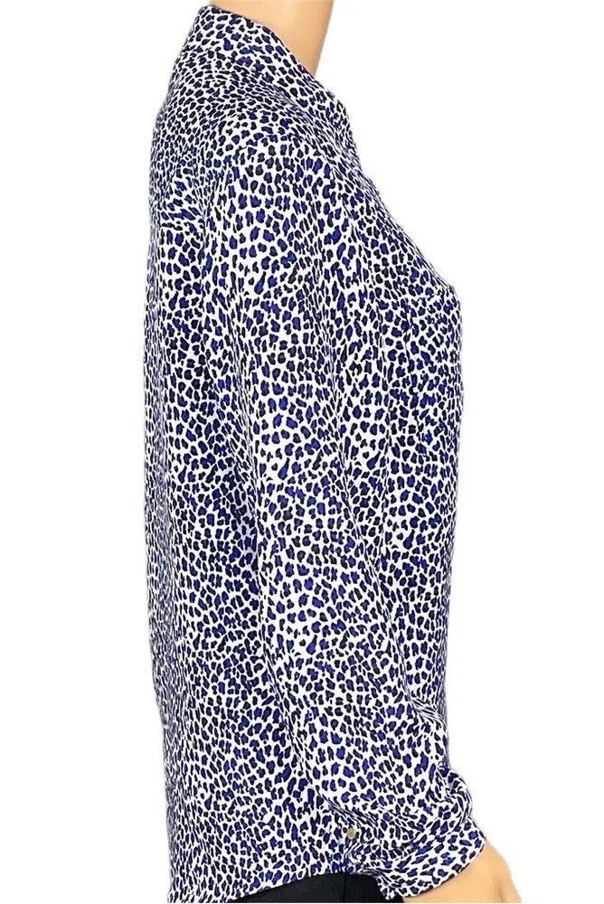 JUICY COUTURE blue, black & white leopard print, button-down blouse. Medium. EUC - Image 5