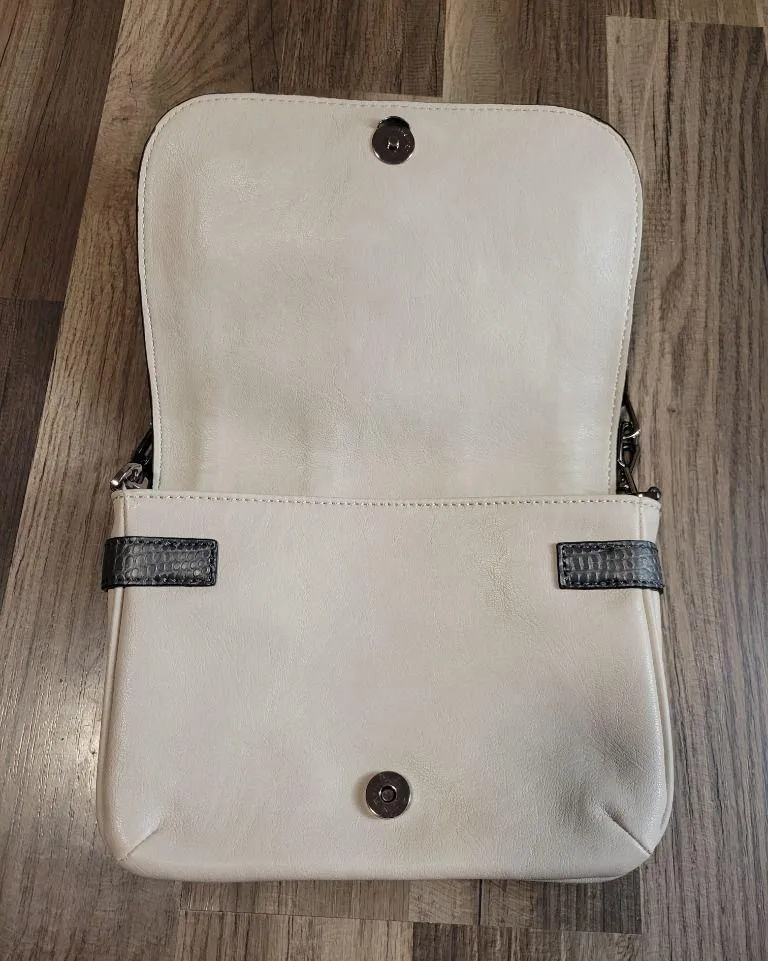 Guess  Leather Gray Cream Studded Handbag Purse Y2K Gunmetal Chain Handle - Image 3