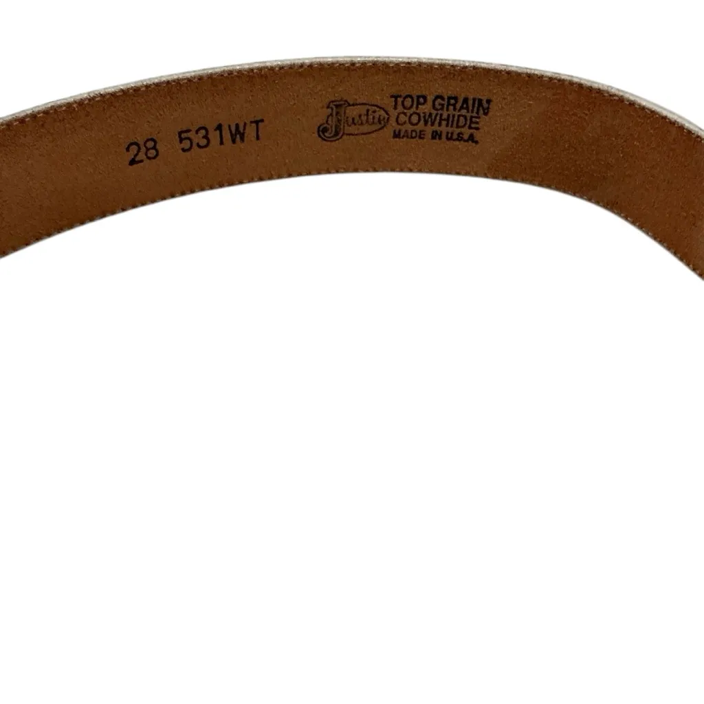 Vintage 90s cowboy belt top grain white leather belt snap - Image 4