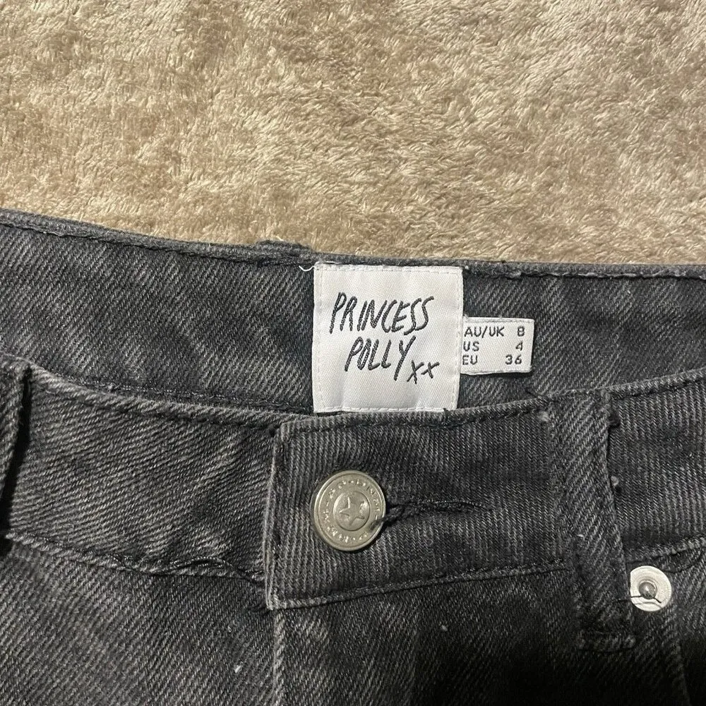 Princess Polly ZAIDEN STRAIGHT LEG JEANS BLACK Charcoal DENIM Size 4 Women - Image 2