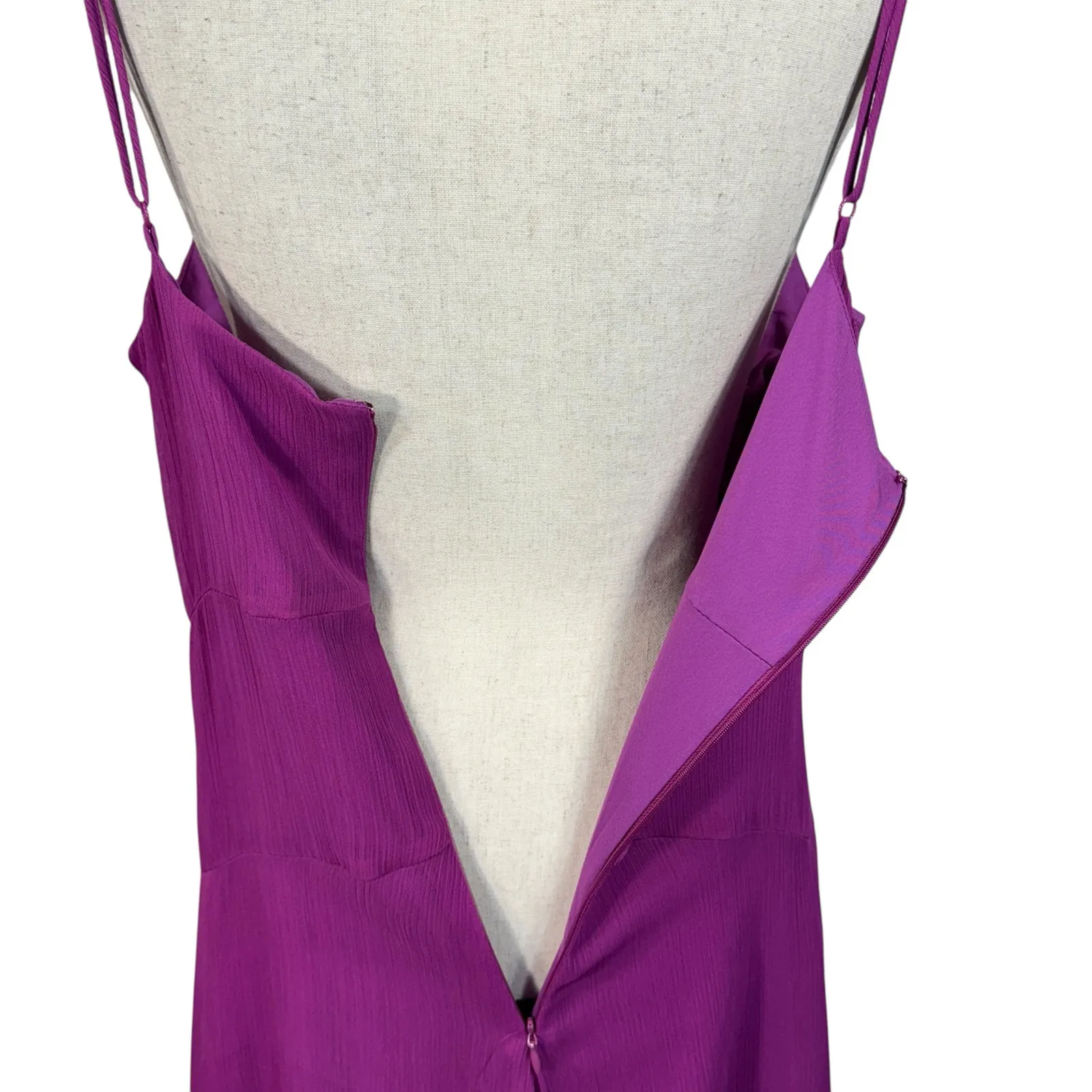 Bar III SZ 14 Maxi Dress V-Neck Spaghetti Straps Lined Slits Rear Zip Amethyst - Image 7