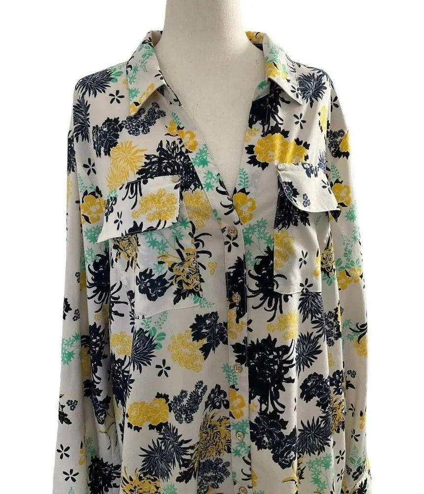 Charter Club Women Sz XL Button Down Shirt Collared Floral Roll Tab Sleeve 7-357 - Image 3
