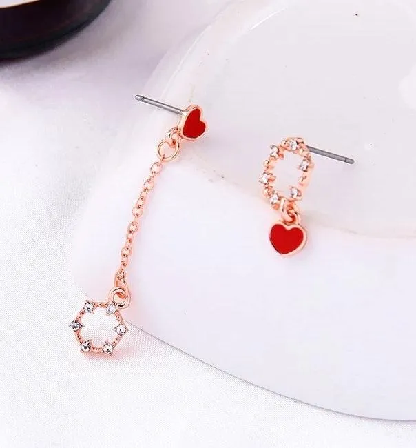 Red Hearts Crystal Stud Drop Earrings - Image 3