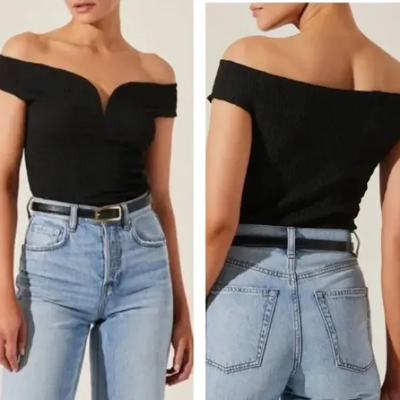 Astr Black Off-Shoulder Crop Top - Image 2