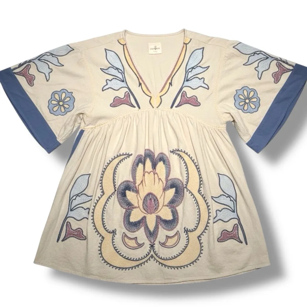Umgee Womens Bluebell Denim Boho Chic Cotton Embroidered Kaftan Dress Size M - Image 5
