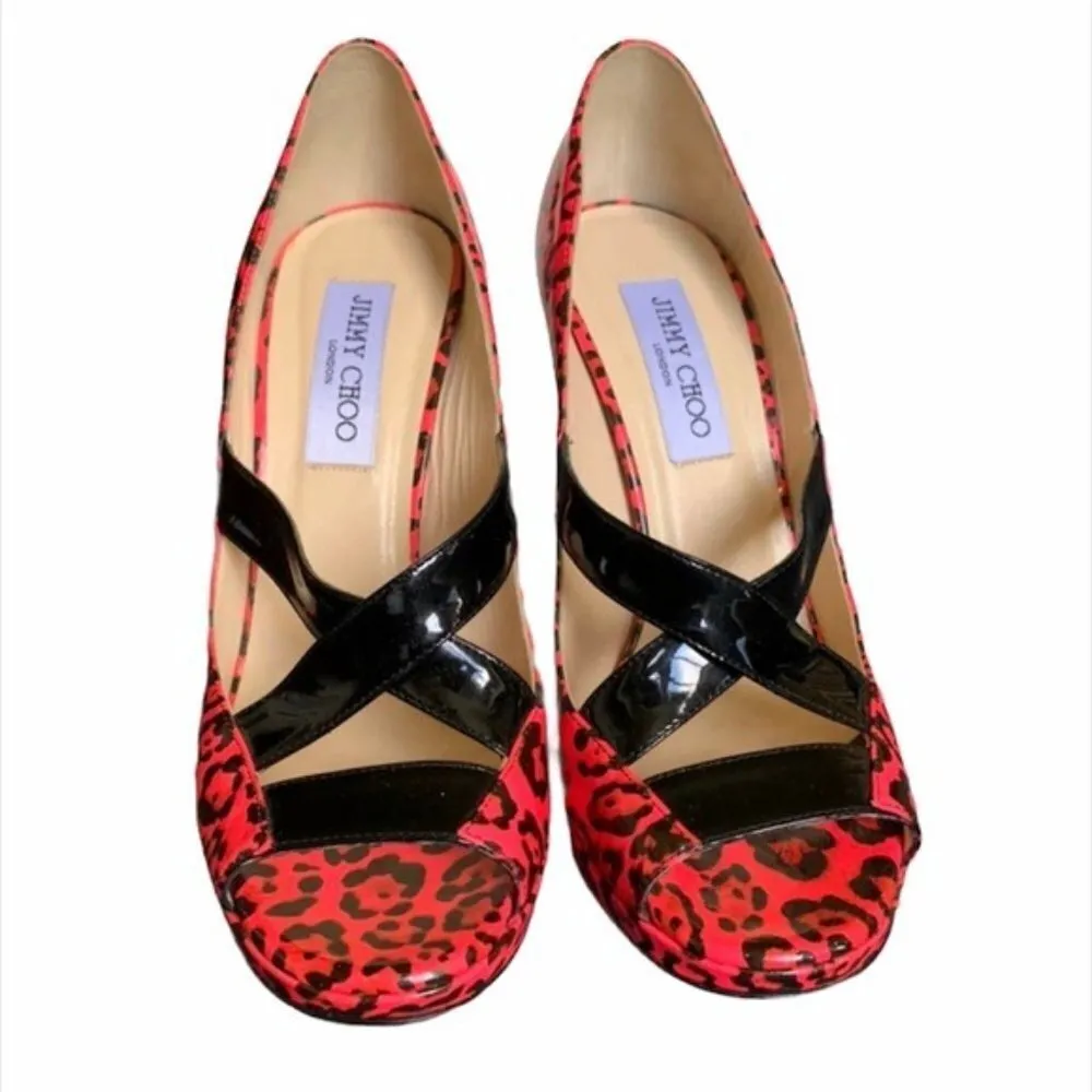Jimmy Choo Hot Pink Animal Print Open Toe Heels Size 38.5 - Image 3