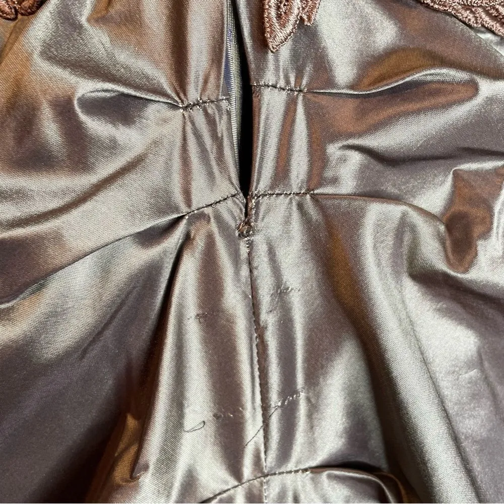 Yoly Munoz Appliqué Lace Corset Bustle Strapless Metallic Gala Event Gown 10‎ Tan - Image 6