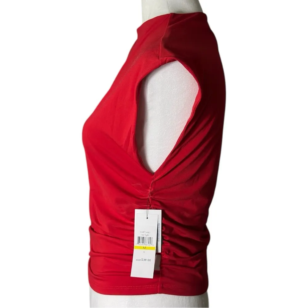Dkny Jeans stretch Red Ruched Sleeveless top fully lined  Sz Medium - Image 2