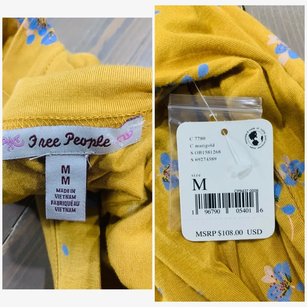 Free people Flowy Printed Tunic Marigold/Blue Floral Boho - Image 5