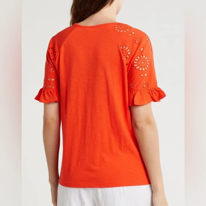 Caslon Vibrant Orange Res Eyelet Ruffle Sleeve Tee Size Small - Image 2