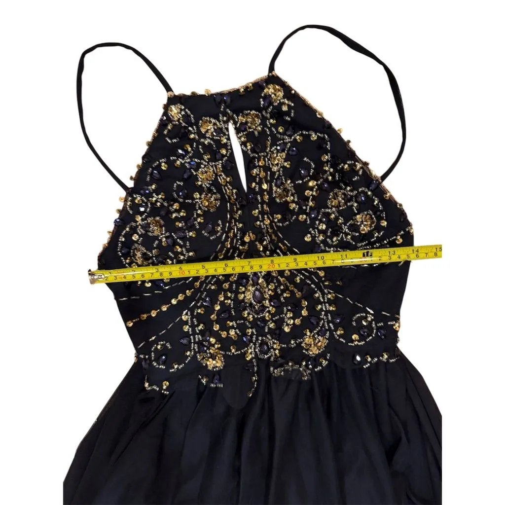 Blondie Nites Black Gold Embellished Knee Length Party Dress 7 - Image 5