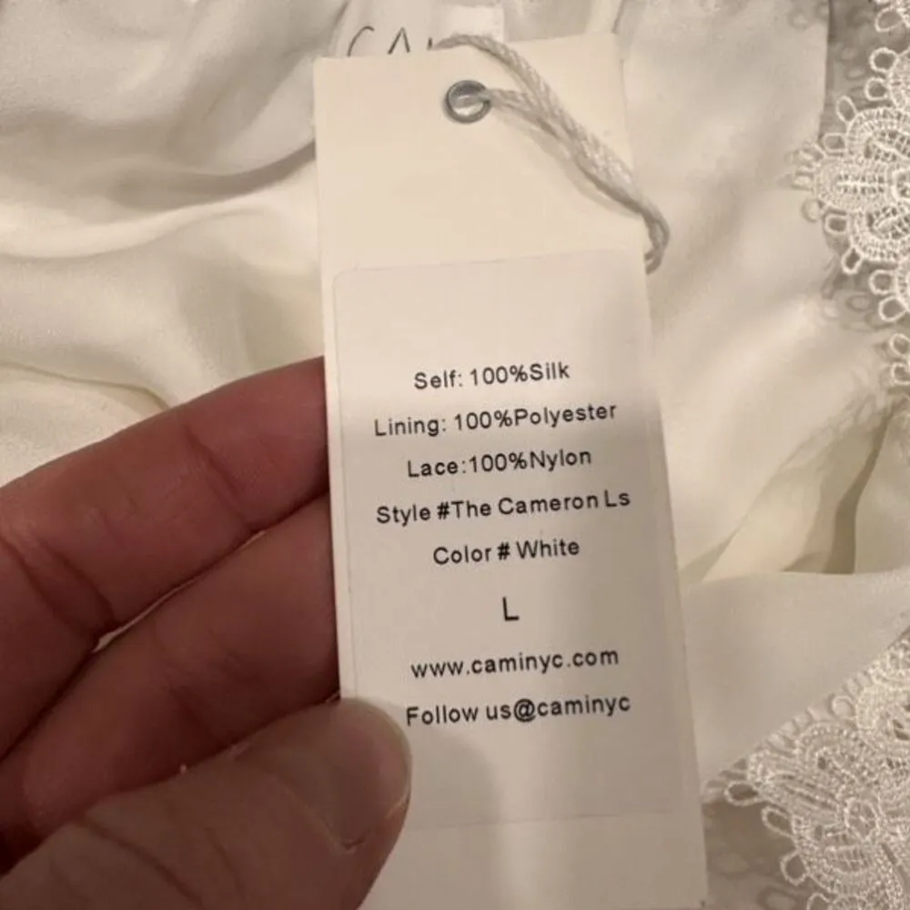 NWT Cami NYC White Romantic Silk Lace Blouse‎ Large Long Sleeve Neutral Cameron - Image 9