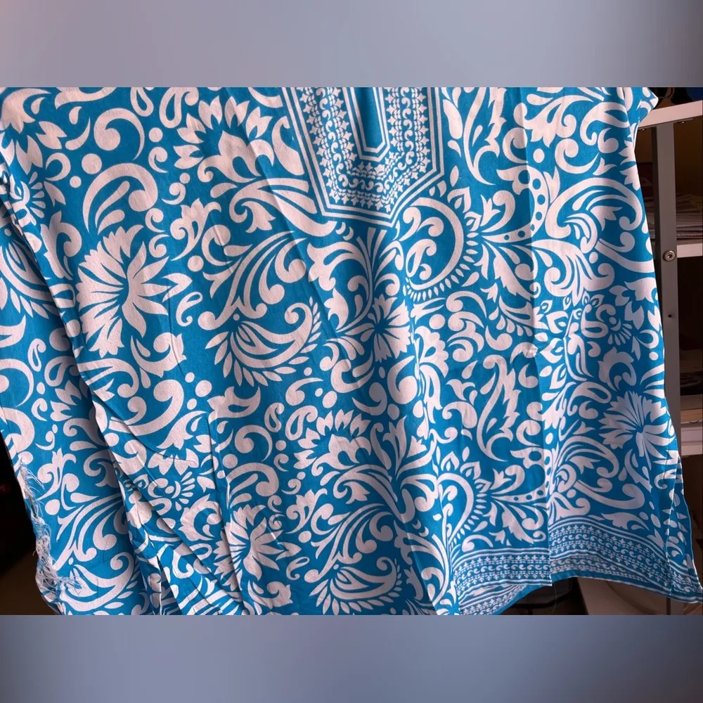 Free People Women's Bella Printed Tunic Blouse Long Sleeve Light Blue Size XL - Image 4