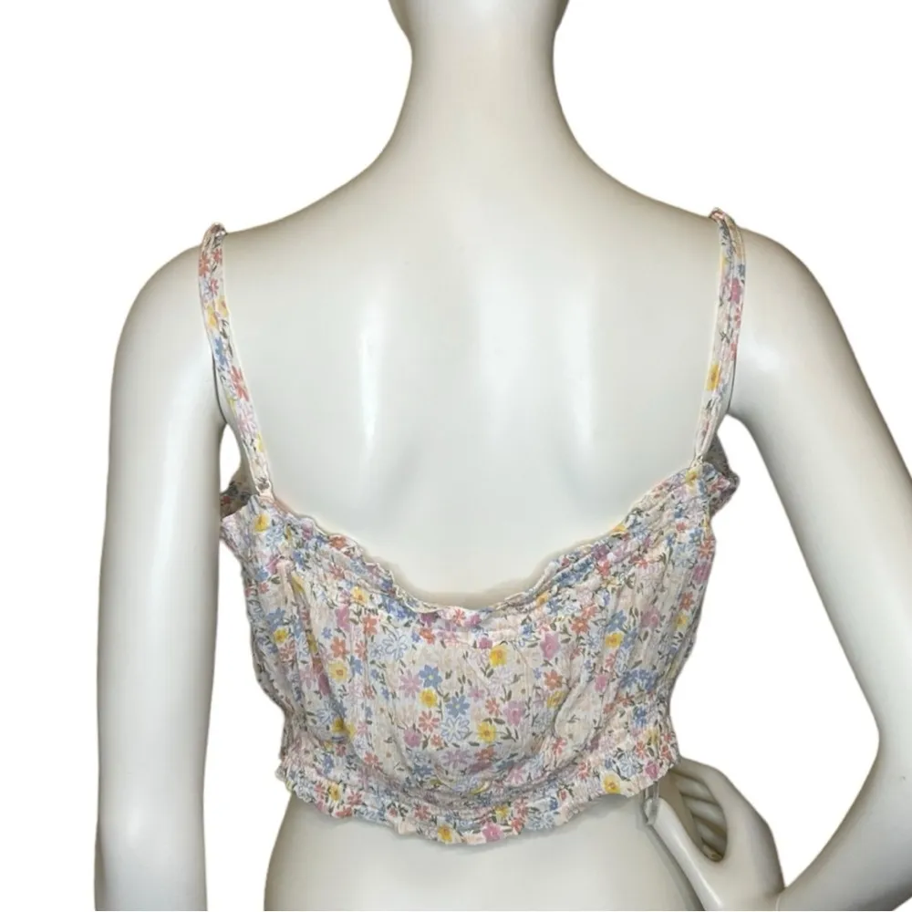 Hippie Rose Printed Smocked Tank Top Juniors' Large Ivory Floral Square Neck - Image 2