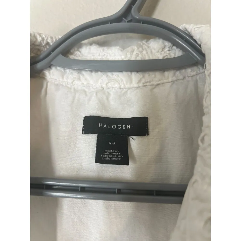 Halogen White Eyelet Button Up Dress Womens Sz XS Beachy Coastal Collared Tank - Image 6