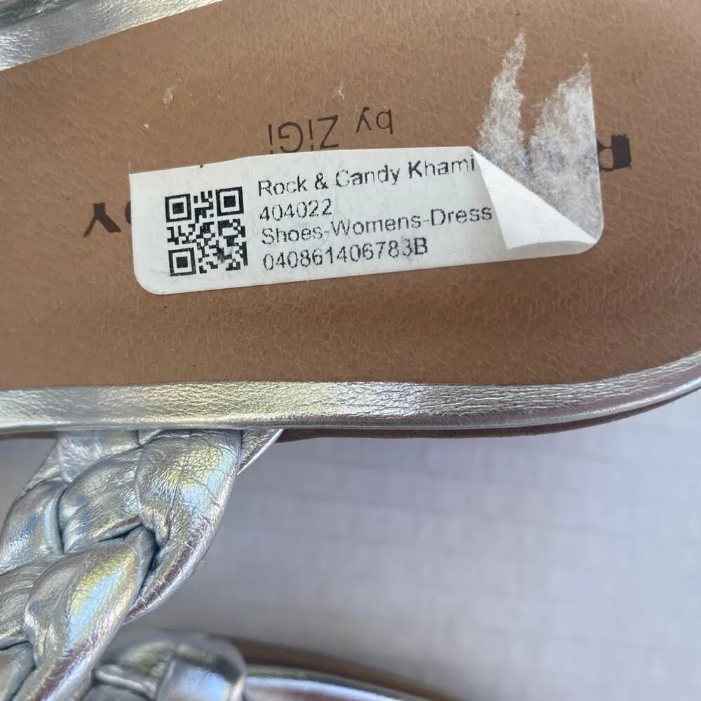 ROCK & CANDY Khamie Women’s Heeled Silver Braided Sandal‎ Size 8 NEW NO BOX - Image 4