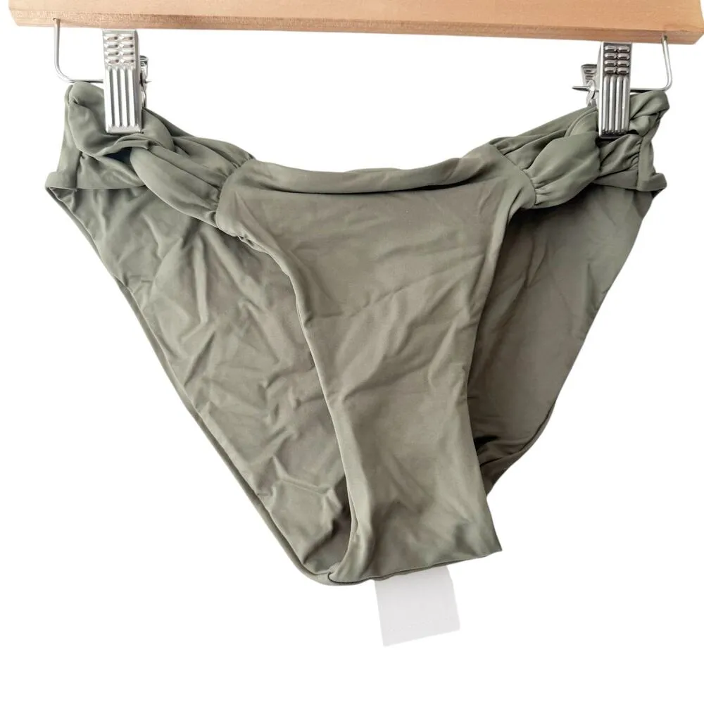 Becca Rebecca Virtue Olive Green Twist Side Tab Hipster Bikini Swim Bottoms Sz S - Image 2