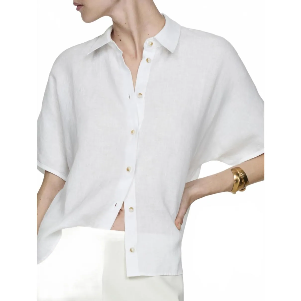 Mango 100% Linen Short Sleeve Linen-Blend Shirt White NWT Size 18/3XL - Image 6