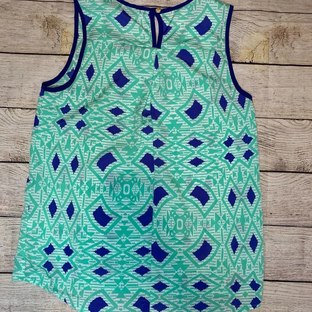 Blue Rain Turquoise Teal Blue Geometric Pattern size medium sleeveless top - Image 4