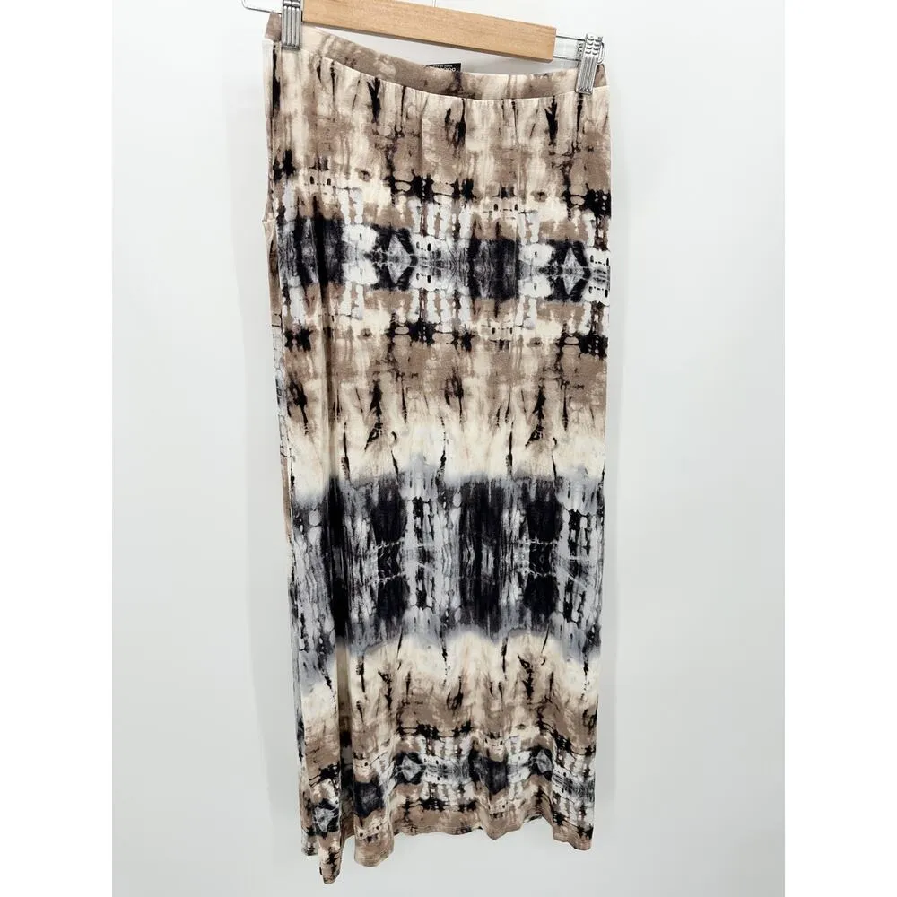 Bobeau Skirt Women Small Brown Blue Tie Dye Print Elastic Waist Side Slit Maxi - Image 2