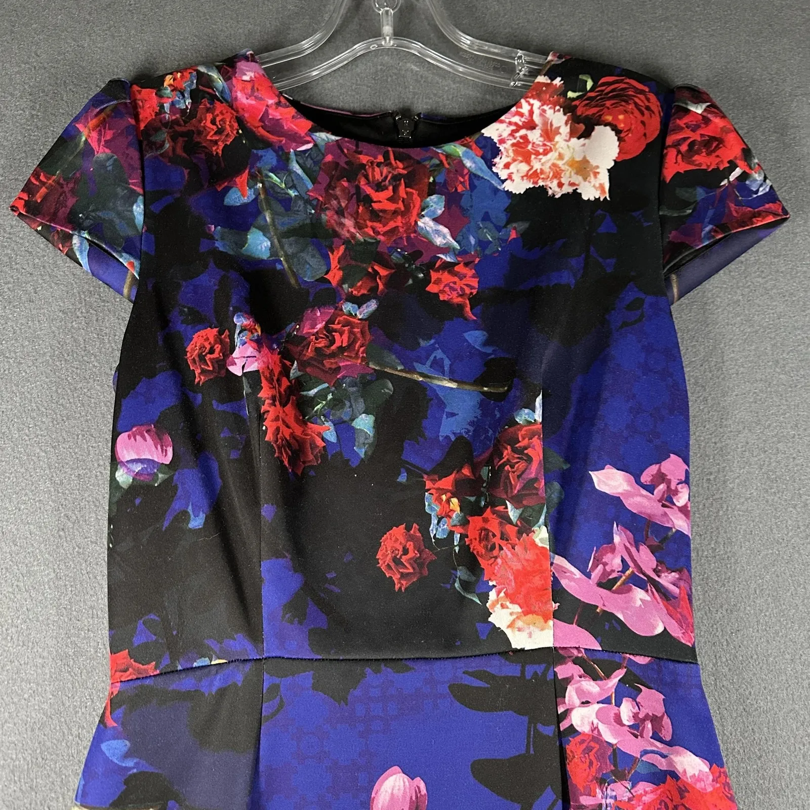 Betsey Johnson Dress Womens 6 Black Blue Floral Sheath Bodycon Cocktail Zip Up - Image 2