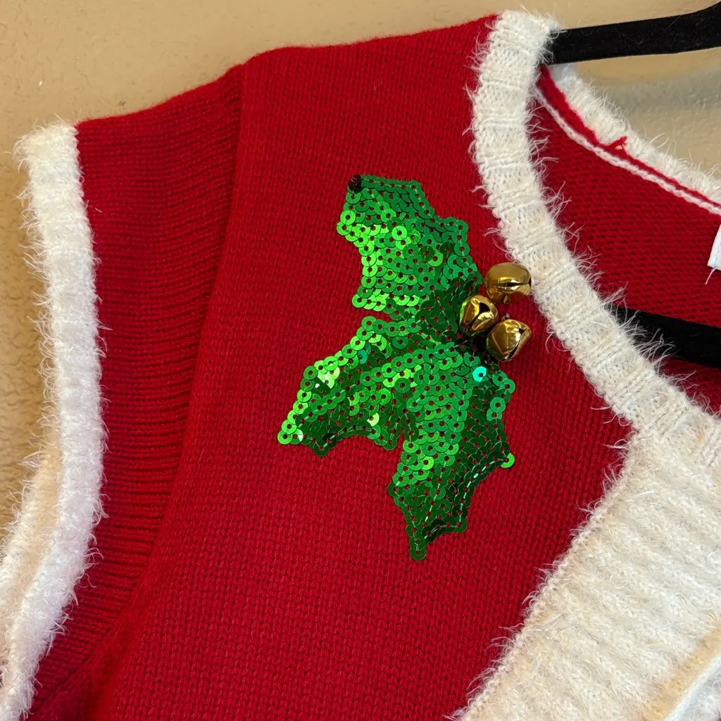 Christmas Santa Mrs. Claus Red Sweater Dress XL White Fuzzy Trim - Image 6