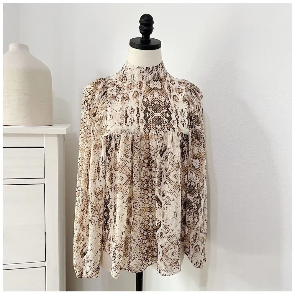 Bardot Snake Print Mock Neck Blouse in Natural Lyst Size XS - Image 3