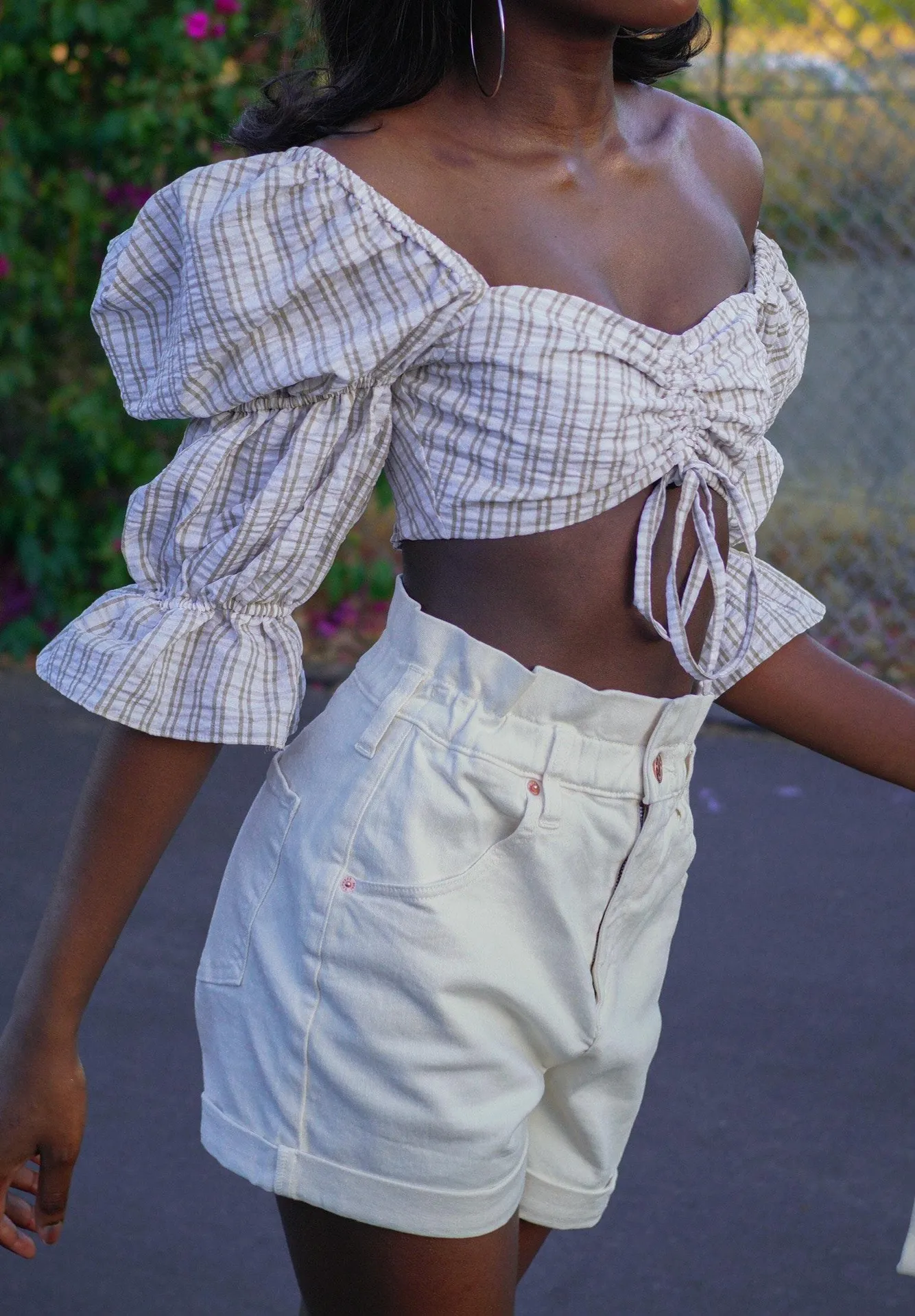 ASOS Puffy Sleeve Crop Top Tan Size XS - Image 2