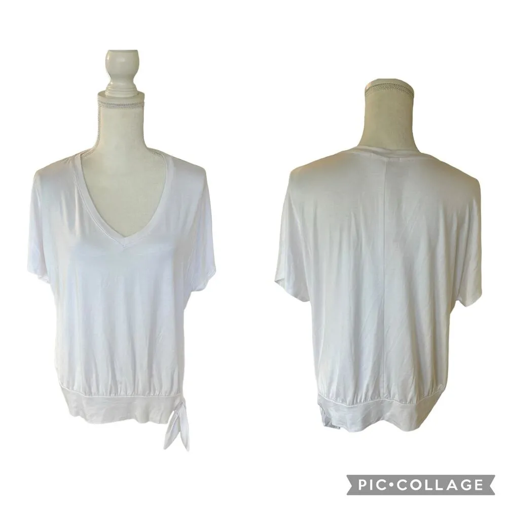 NWT Korye V Neck White Tie Knot Detail Relaxed Fit Cap Sleeve Size Large - Image 3