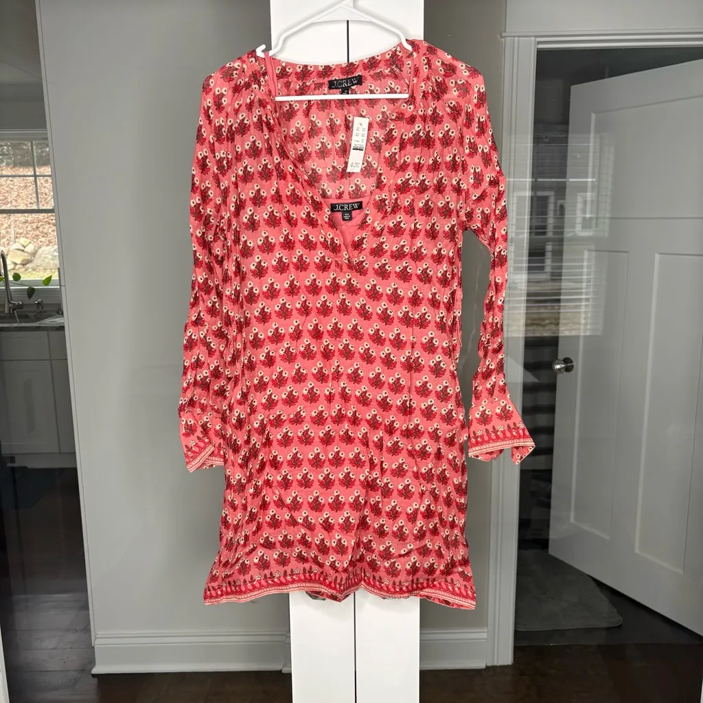 NWT J. Crew Cabana Mini Dress Block-print Ramie Coral Multi - Image 2