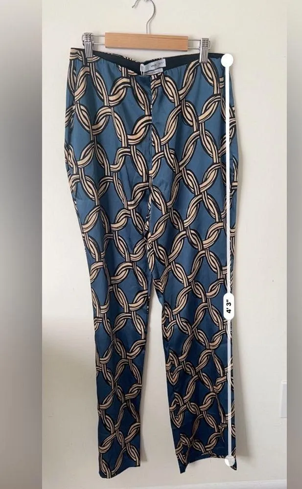 NWT Mango Satin Printed Trousers Flowy Pants Geometric Chains M Italian Fabric - Image 9