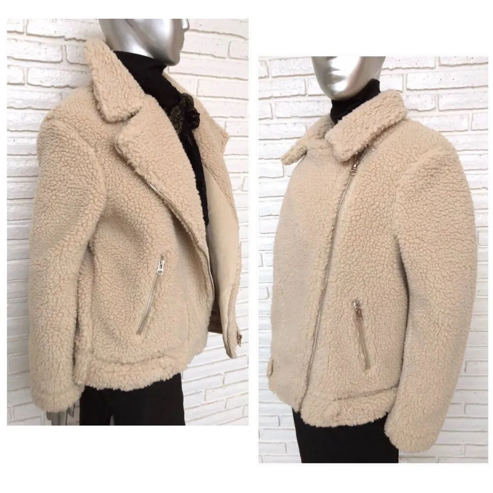 H&M Divided Teddy Sherpa Longline Moto Jacket - Image 4