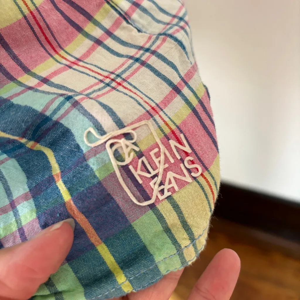 Vintage 90s Plaid Calvin Klein Sleeveless Smocked Wrap Dress - Image 5