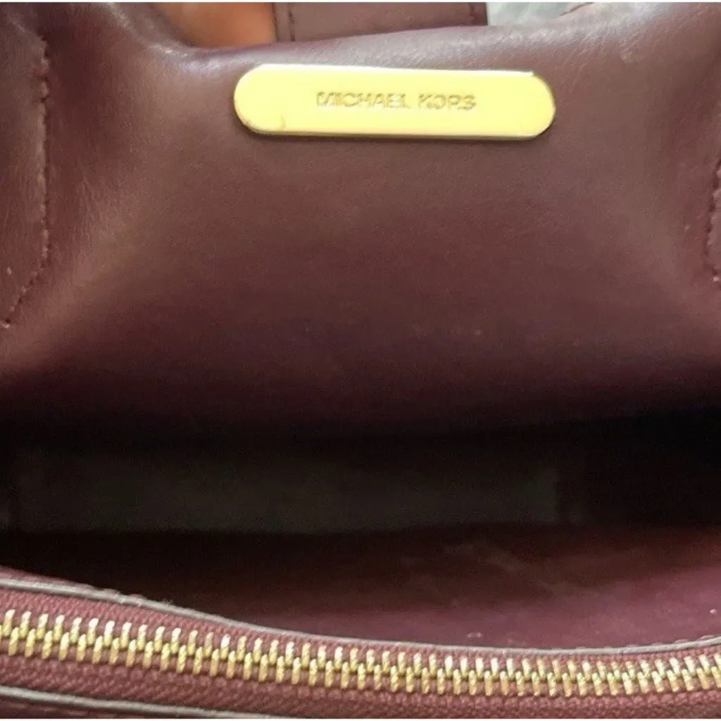 Vintage MICHAEL KORS Mercer Gallery Burgundy Oxyblood Leather Zip Tote Bag - Image 12