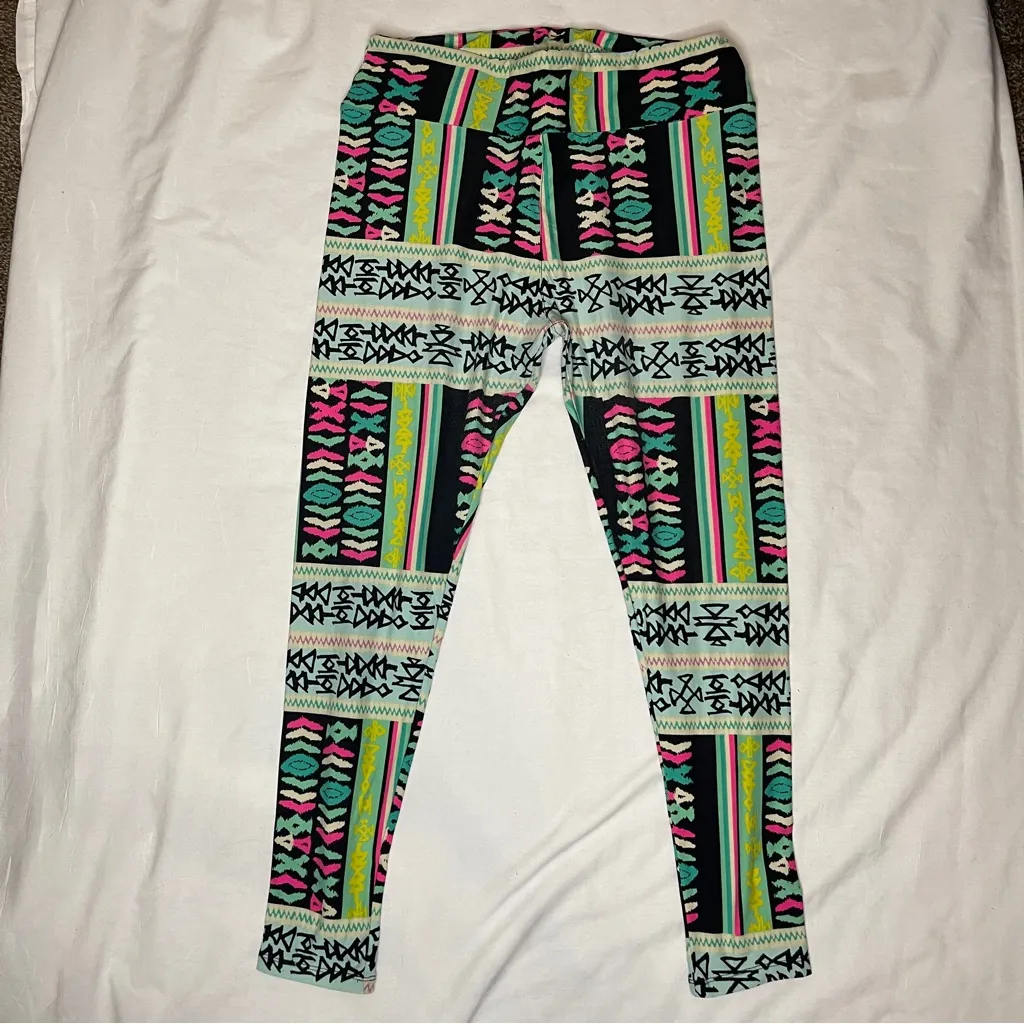 3/$15 LULA ROE Colorful Neon Geometric Print Leggings, TC - Image 2