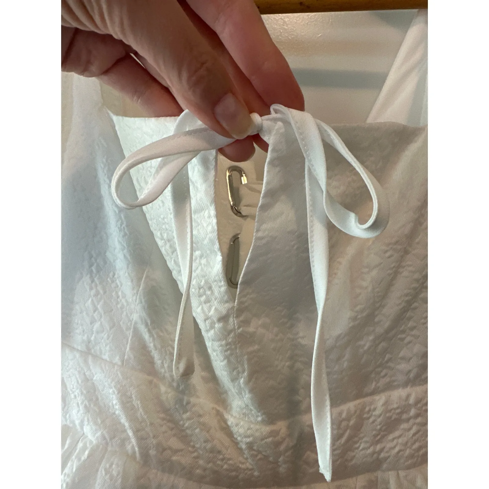 BHLDN Chloe White Jacquard Puff Sleeve Bridal Mini Dress NWT Small - Image 7