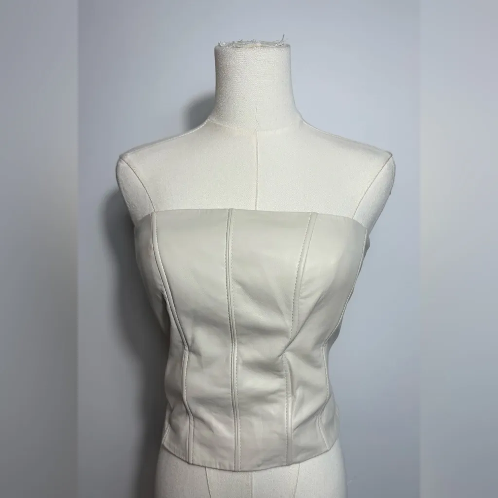 New! Lamarque Davina Faux Leather Bustier‎ Corset Top in Bone Sz Medium - Image 3