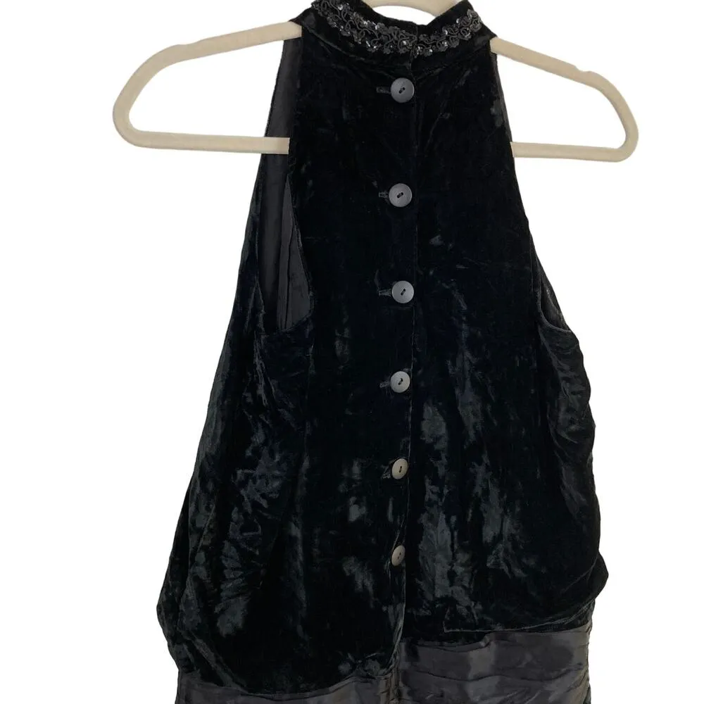 Vintage Gunne Sax Womens 6 Black Velvet Drop Waist Midi Dress Grunge Goth Witchy - Image 10