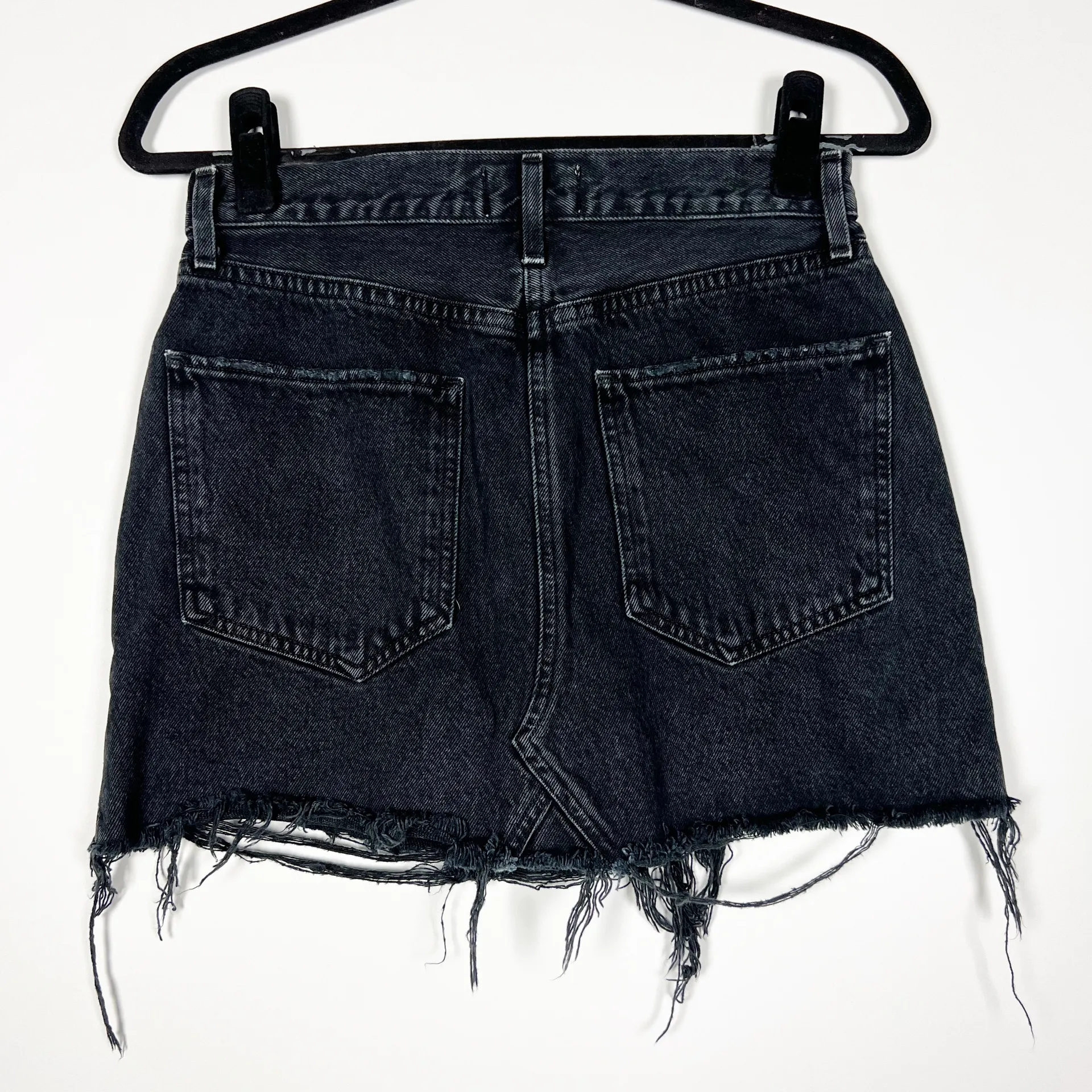 Agolde Denim Quinn Cotton Distressed Raw Edge Hem Black Rock Mini Skirt 26 - Image 4