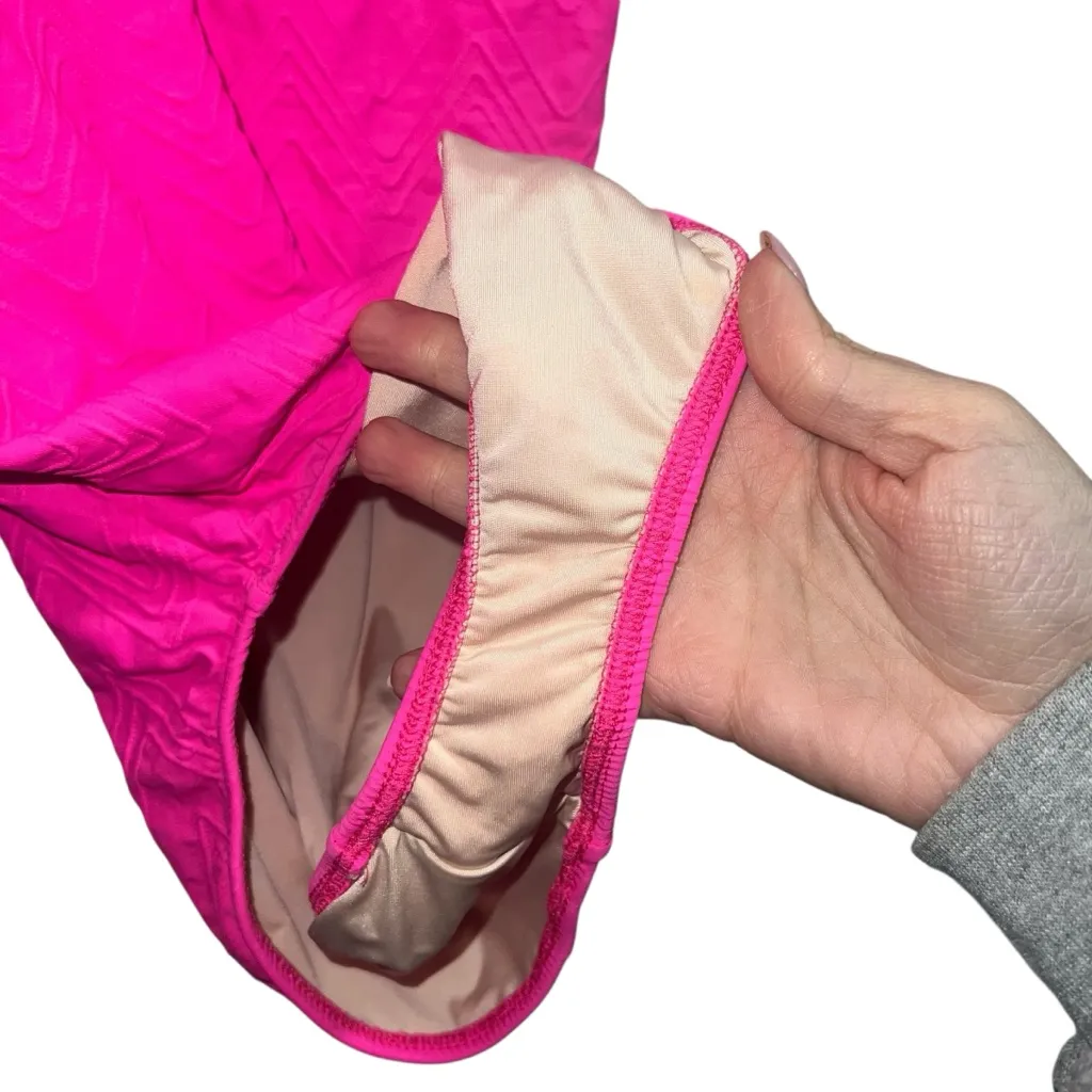 Shoshanna Hot Pink Textured One Piece Swimsuit Ruffled Neckline - Image 4