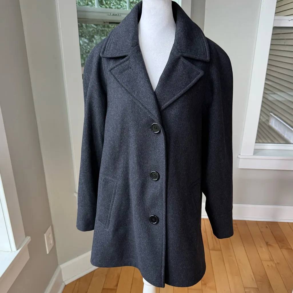 Forecaster of Boston Charcoal Gray Wool Dress Jacket Trench Pea Coat Size PL - Image 2