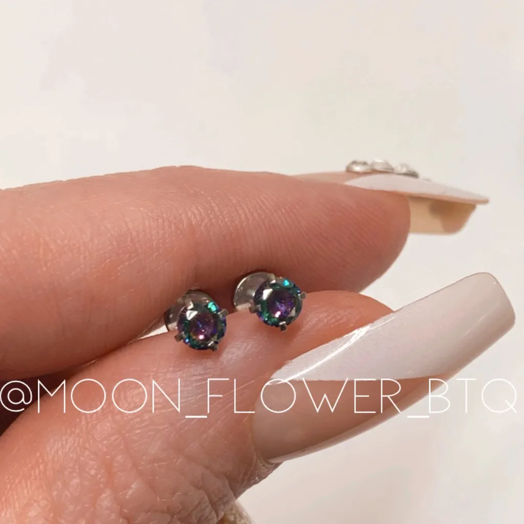 Tiny Rainbow CZ Flat Back Earrings Silver - Image 2