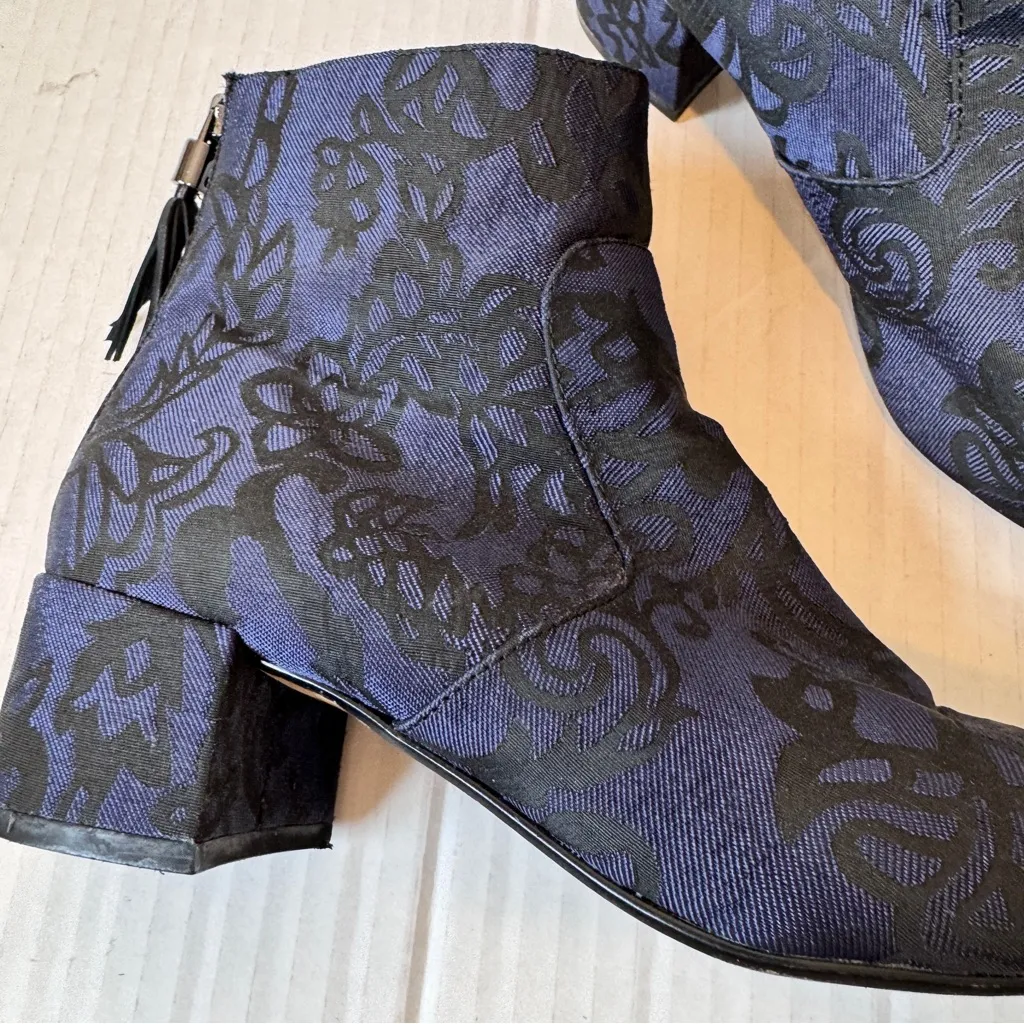 Karl Lagerfeld Blue Black Floral Fabric Ankle Boots Women’s 6.5 Fall Heeled Boot - Image 8