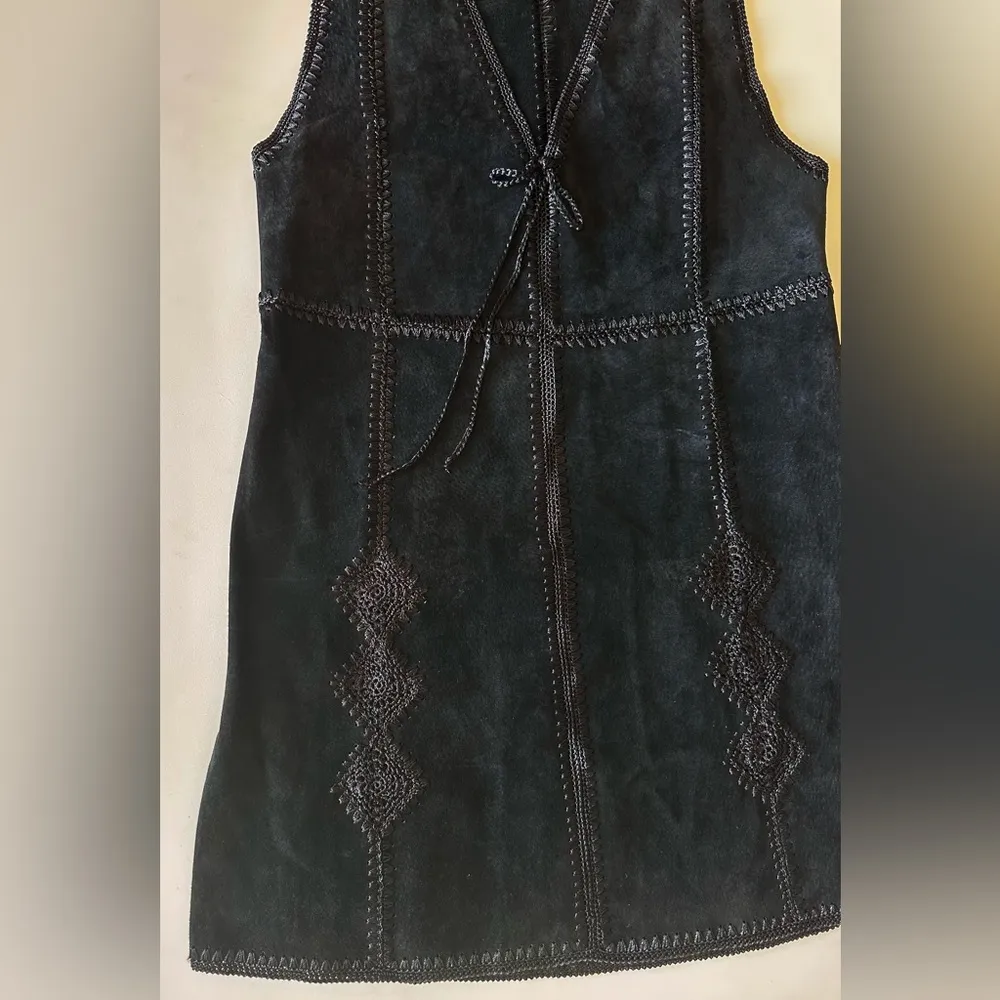 Woman Studio Black Suede Mini Dress with Crochet Details / Size S - Image 5