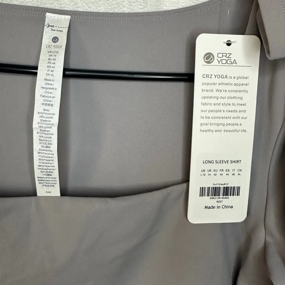 Crz yoga workout top size large crop womens gray square neck croptop - Image 4